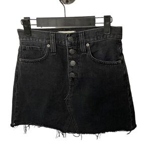 Madewell Women 24 Rigid Denim A Line Skirt Raw Hem Black Distress Button Fly (R2